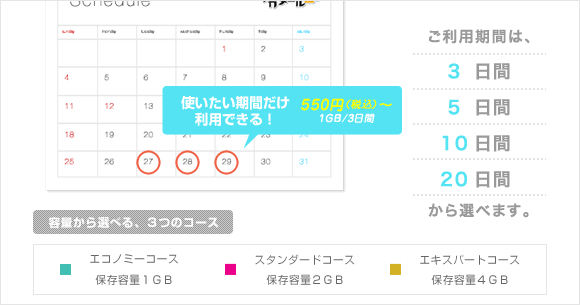 使いたい期間だけ利用できるプランです。